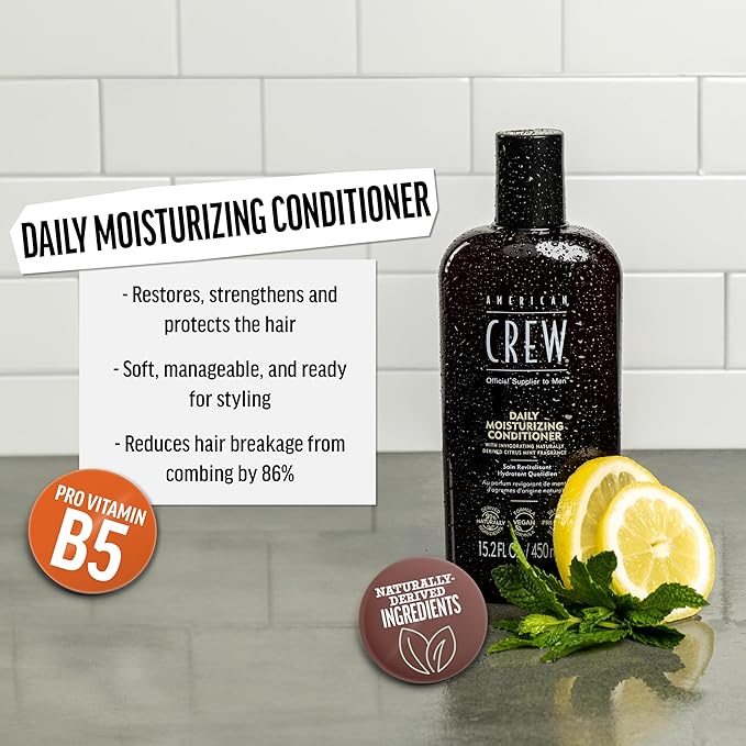 AMERICAN CREW Conditioner for Men,Daily Moisturizer,Naturally Derived,Vegan Formula,Citrus Mint Fragrance,33.8 Fl Oz,(Pack of 2)