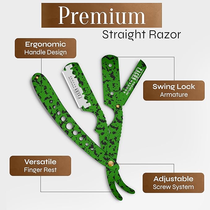 Facón Straight Razors for Men - Professional Barber Straight Edge Razor Kit with 100 Blades, Classic Stainless Steel Barbero Shaver for a Smooth & Precise Shave, Premium Barber Razor for Men's Shaving