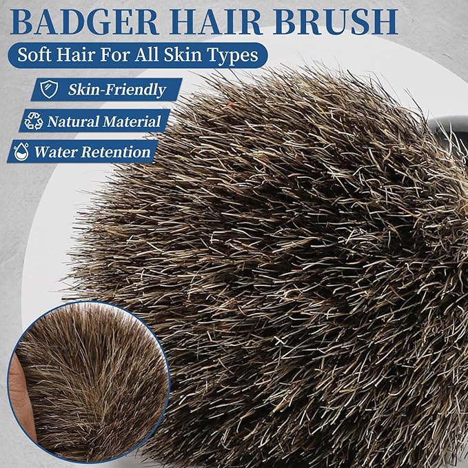 2Pack Badger Hair Shaving Brush - Professional Fast Lather Shaving Cream Brush for Sensitive Skin, Luxury Shave Brush for Men Gift