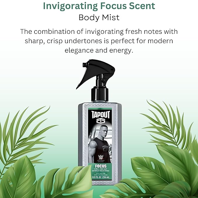Tapout Focus Body Spray Perfume for Men – Refreshing Fragrance, 8 oz