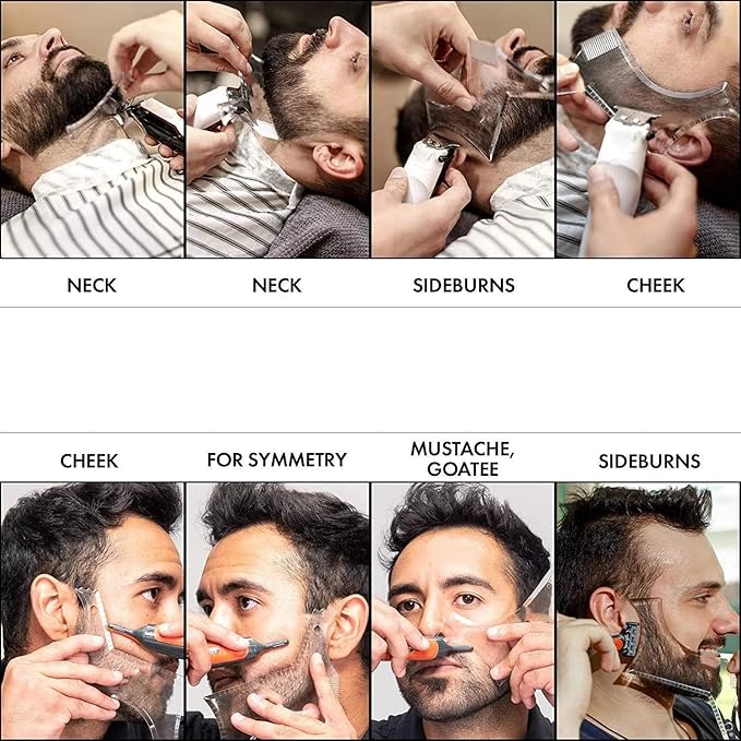 Beard Shaping & Styling Tool With Comb for Perfect line up & Edging For Men's Jaw Cheek/Neck Line, Symmetric/Curve/Step Cut Works with Any Beard Razor Electric Trimmers or Clippers (Clear-1pcs)