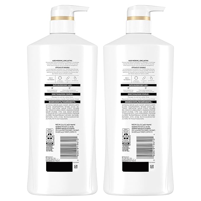 Pantene 2-in-1 Shampoo & Conditioner, Daily Moisture Renewal - Pro-V Nutrients for Dry, Straight to Curly Hair,72-Hour Hydration & Softness, 27.7 Oz Each, + Rescue Shot (0.5 Oz),2 Count (Pack of 2)