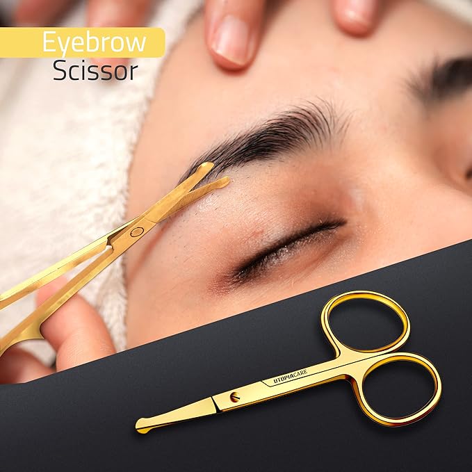 Utopia Care Eyebrow Scissors, Professional Stainless Steel Small Shears for Men and Women, Nose Hair Scissors for Grooming Mustache, Beard, Eyelashes, Ear Hair Trimming, Gold