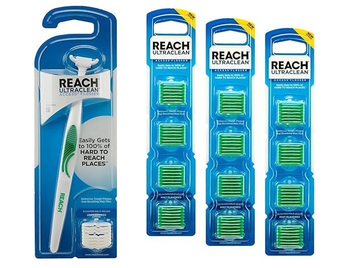 REACH Ultraclean Access Flosser Starter Bundle | Proper & Durable Oral Care & Hygiene | Effective Plaque Removal, Teeth & Gum Protection, PFAS-Free | Starter Kit + 3pk Mint Refills (28ct.)