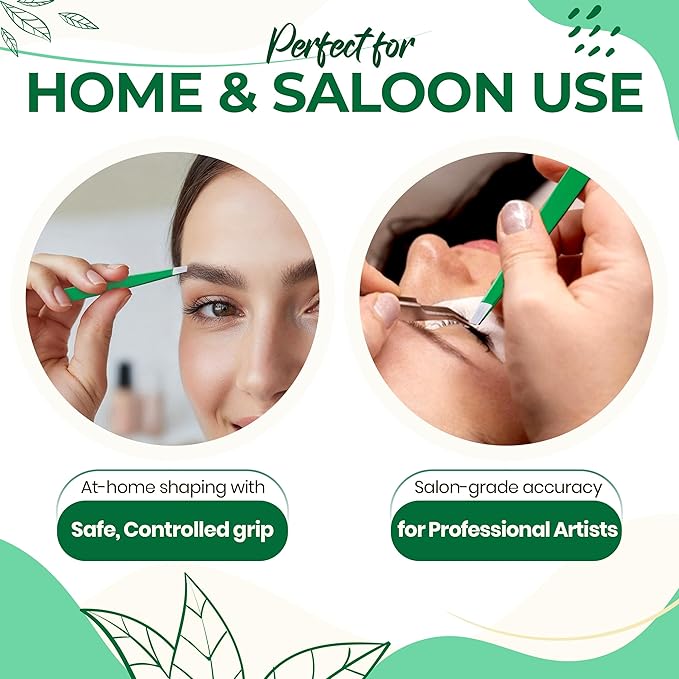 Professional Slant Tip Eyebrow Tweezers for Women & Men – Precision Hair Removal Tool – Stainless Steel Tweezers for Eyebrow Shaping, Facial Hair, Ingrown Hair & Splinter Removal (Jade Green)