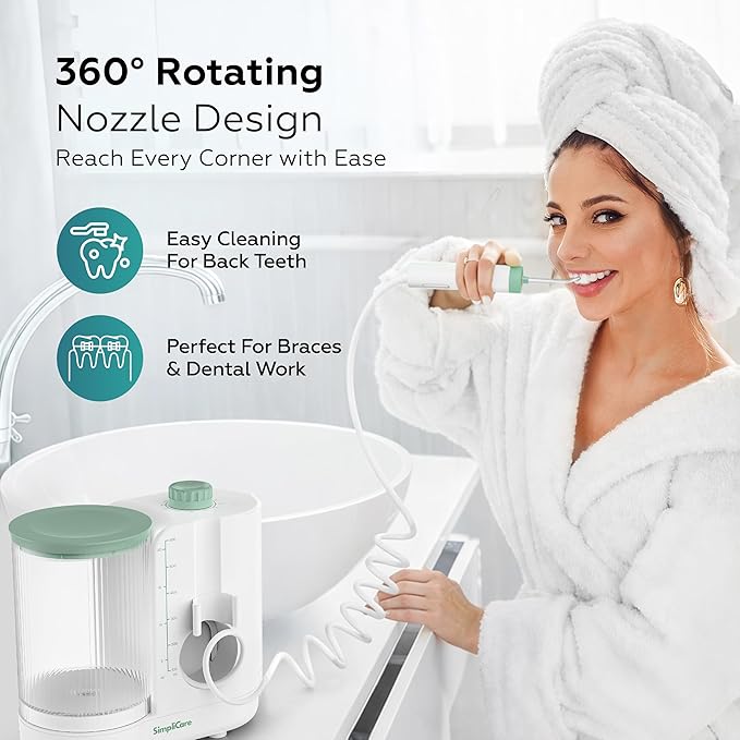 Pro Countertop Oral Irrigator Water Dental Flosser | 10 Pressure Levels, 21–160 PSI, 20.3 oz Large Tank, Complete 8-Tip System for Braces, Implants & Gum Care, BPA-Free (FC1761-W)