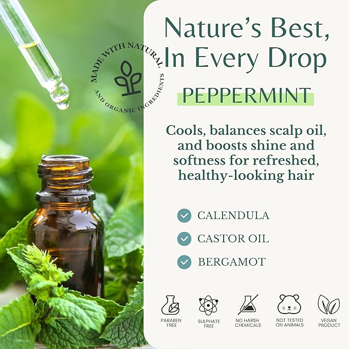 Peppermint Shampoo with Castor Oil & Biotin, Soothes Dry, Itchy Scalp, Strengthens Hair, Reduces Thinning & Hair Loss, Promotes Growth, Adds Volume, Sulfate-Free, 16 fl oz
