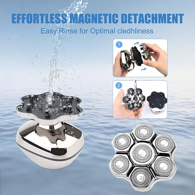 7 Blades Magnetic Head Shaver Replacement Heads Double Ring Waterproof Rotary Razor Blades for Bald Men Compatible with freebird wyklaus shpavver (Silver)