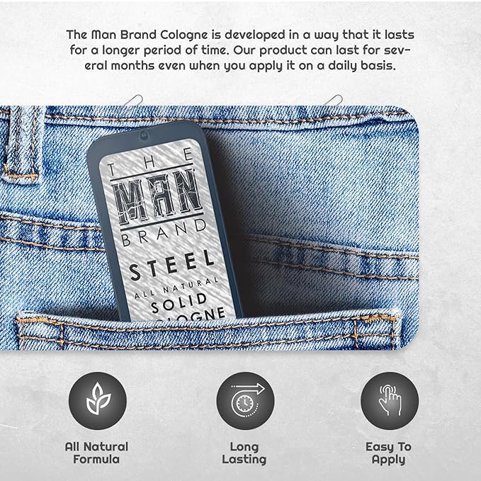 Steel Solid Cologne 0.75 oz - Natural Men's Cologne - Redefined men's fragrance Wax Cologne, Steel Travel Size Cologne for men - Solid Cologne Men's Steel Scent (3/4 Ounce (Pack of 1), Steel)