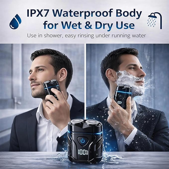 Mini Electric Dual-Head Shaver for Men – Rechargeable Portable Razor for Face, Compact & IPX7 Waterproof for Travel, Gift for Husband Boyfriend