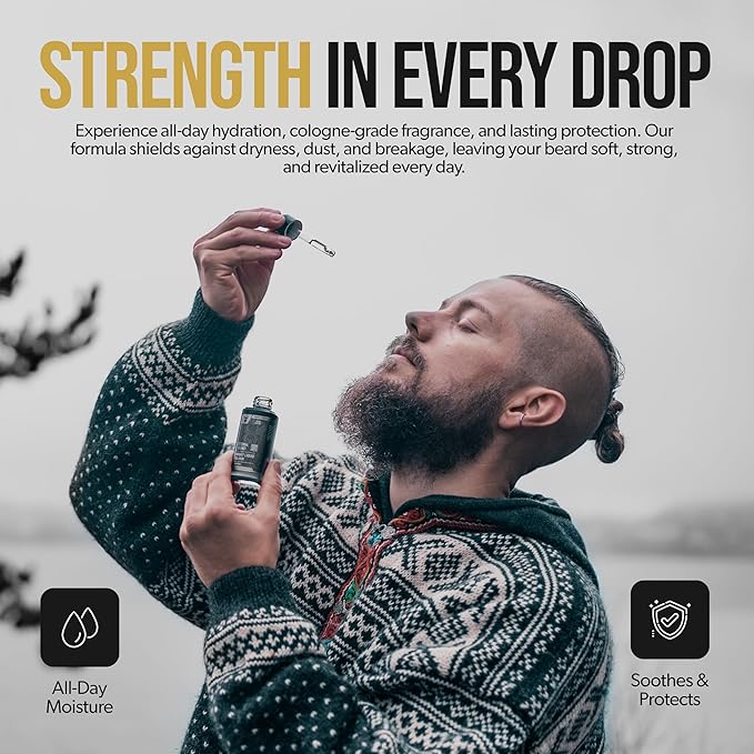 The Beard Struggle - Day Liquid Tonic Beard Oil - Gold Collection, Asgardian Secret - Beard Oil for Men - Moisturize, Softens Hair, Reduces Itch - Day Time Beard Growth Oil (1 Fl oz)