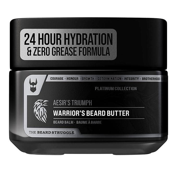 The Beard Struggle Warrior’s Beard Butter Aesir's Triumph - Platinum Collection - Non-Greasy Low-Hold Formula, Luxurious Cologne-Grade Fragrances 100% Natural - 50g / 1.76 US. oz. Warrior-Glass Jar