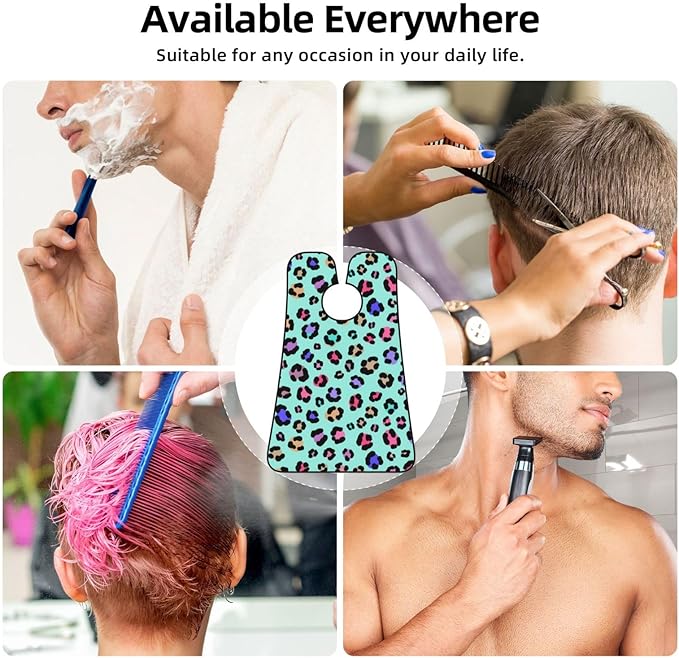 Beard Trimming Catcher Apron, Waterproof Non-Stick Grooming Bib for Shaving, Ideal for Men Dad Father’s Day, Animal Skin Colorful Cheetah Leopard Print Floral Shave Bib