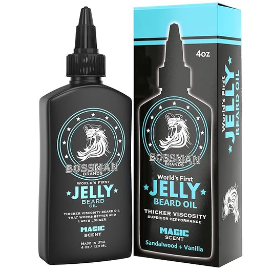 Bossman Jelly Beard Oil for Men (4 oz, Magic Scent) – Softens, Moisturizes & Conditions with Natural Ingredients