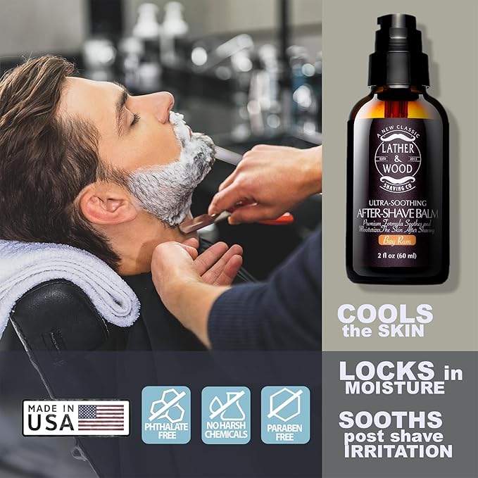 Lather & Wood Aftershave Balm - Aftershave Lotion for Men with a Classic Bay Rum Scent