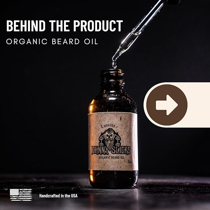Johnny Slicks Organic Beard Oil | Moisturizes, Reduces Dry Skin & Itch | US Made, Veteran Owned (Chemical-free w/Tea Tree, Jojoba, Coconut & Argan), Original