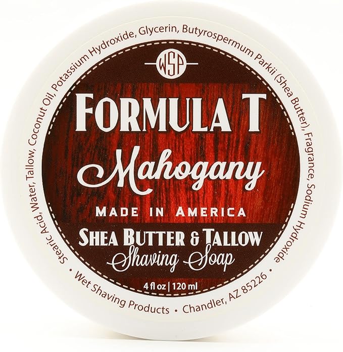 Shaving Soap WSP Formula T (Mahogany) 4 Oz Made with Shea Butter & Tallow