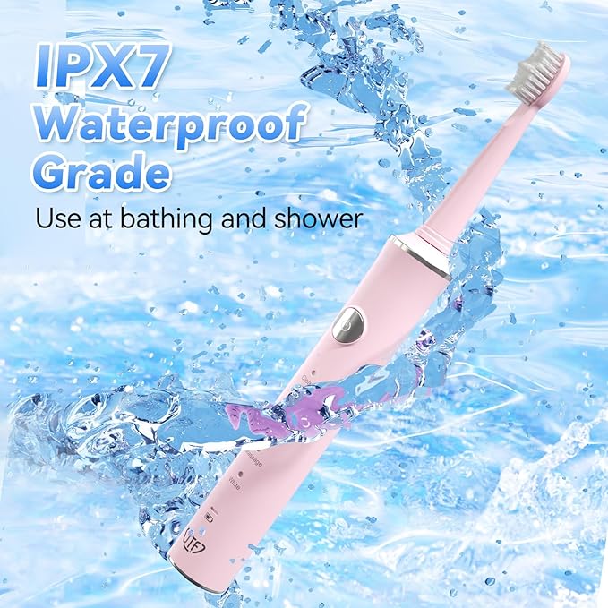 JTF Sonic Electric Toothbrush for Adults & Kids: 5 Modes for Sensitive Teeth, Effective Yet Gentle Cleaning - with 8 Brush Heads & Smart Timer, Rechargeable Portable for Daily Care, Home & Travel Use