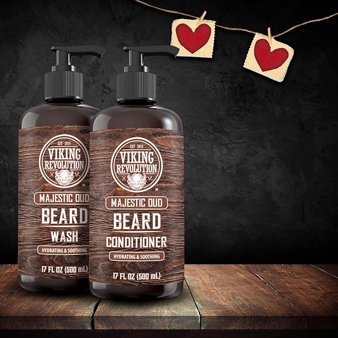 Viking Revolution Beard Wash and Beard Conditioner for Men with Argan Oil and Jojoba Oil - Beard Softener and Strengthener Beard Care Beard Shampoo and Conditioner with Beard Oil (17oz, Majestic Oud)