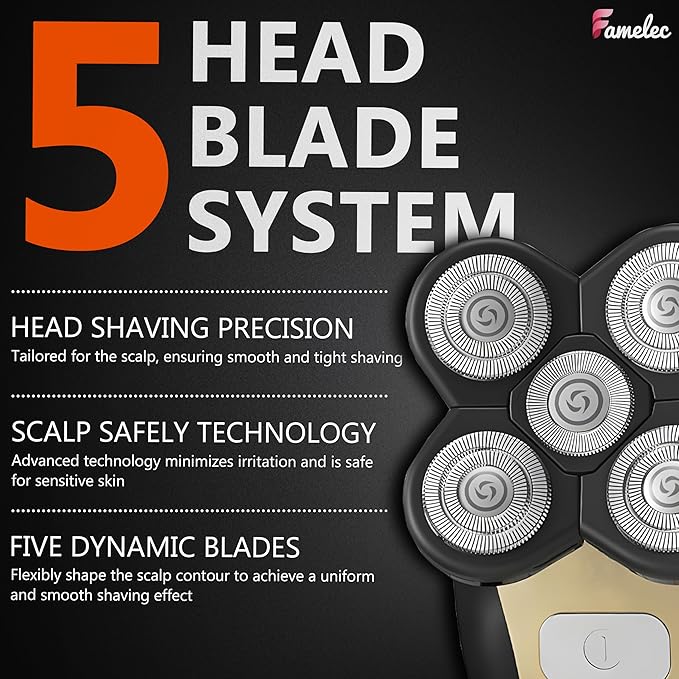 4 Pack Shaver Replacement Blades Compatible with Freedom Head Shaver Kit, 5 Blades Shaver Replacement Heads for Head Shavers for Bald Men, Replacement Blades for Head Electric Razor Shaving, 4 Brush
