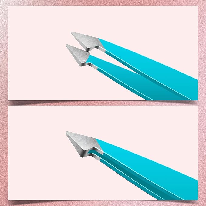 MARKHOR® Crystal Cyan Eyebrow Tweezers for Women Facial Hair, Splinter and Ingrown Hair Removal Tweezers Set, Professional Pointed and Slant Tweezers for Eyebrows, Precision Tweezers for Eyebrows