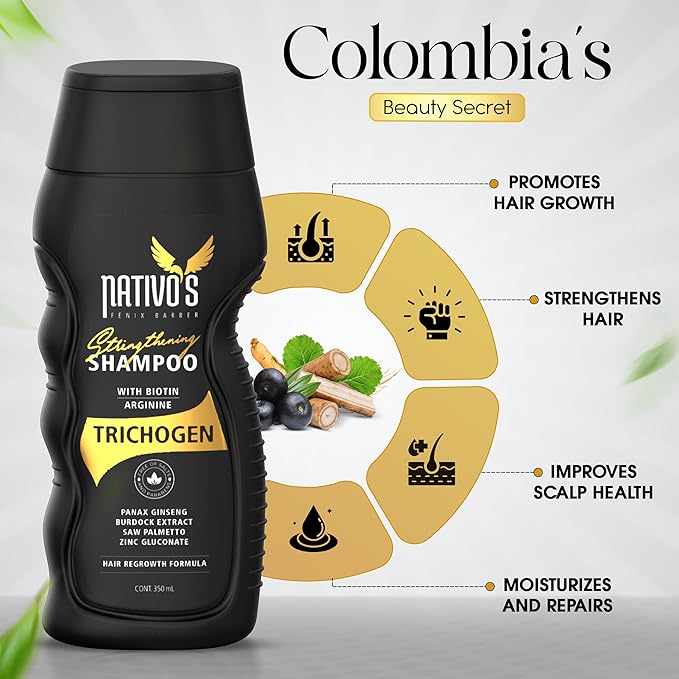 Nativo's Strengthening Shampoo for Thinning Hair – Biotin, Trichogen, Saw Palmetto and Zinc Formula – Volumizing and Thickening for Men and Women, 350 ml