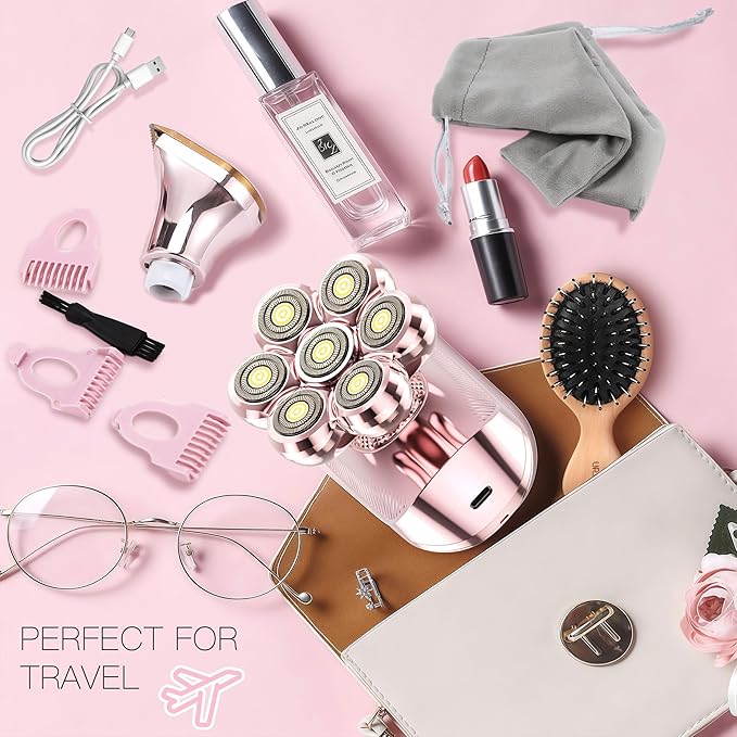 7D Electric Shaver for Women – Upgraded Electric Razor for Women with Rotary Floating Magnetic Head, Detachable and Waterproof, Painless Hair Remover for Legs, Bikini, Face, Sensitive Skin