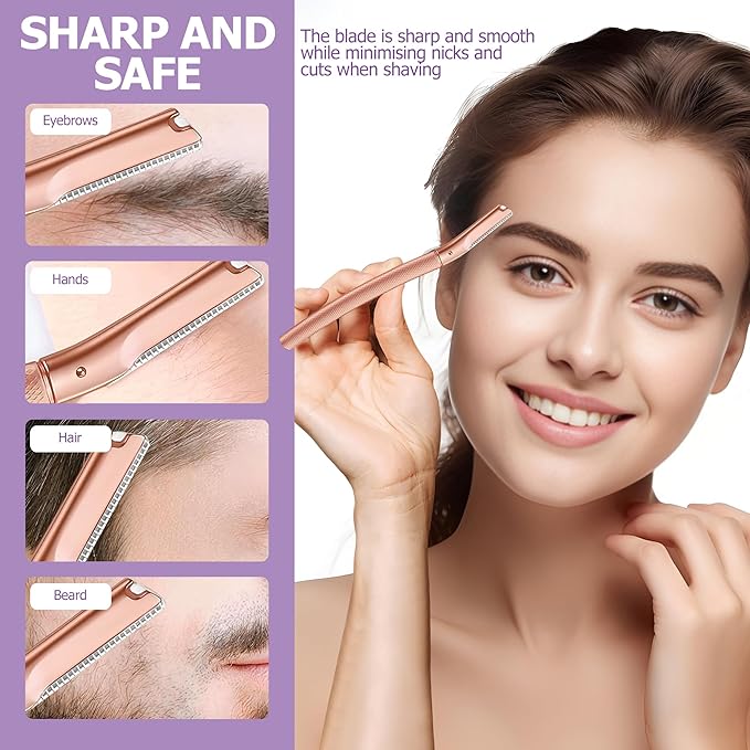 Eyebrow Razor with 16 Blades, Metal Razors for Women and Men,Dermaplane Razor for Women Face, Facial Hair Removal for & Eyebrow Hair Removal (Rose Gold)