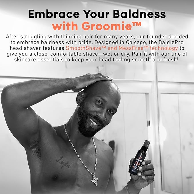 Groomie Natural Aftershave Serum for Bald Men - Mens Skin Care and After Shave for Head, Neck, Face & Chin - Soothing Balm to Tend Skin and Prevent Bumps and Razor Burn After Hair Removal - 1 OZ