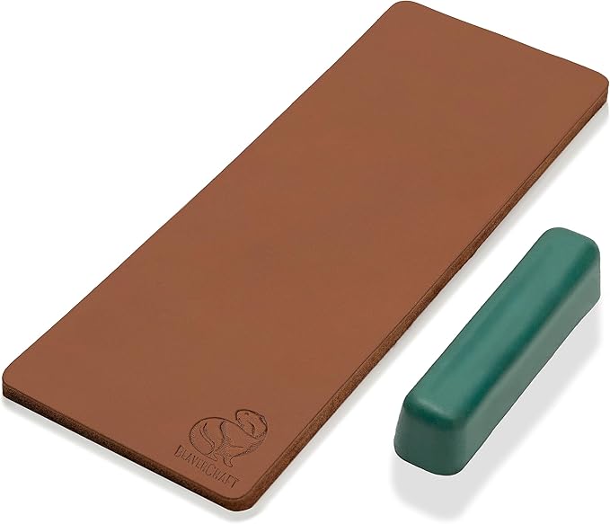 BeaverCraft Stropping Leather Strop for Knife Sharpening Strop LS2P1 - Knife Stropping Kit 3 x 8 IN - Knives Sharpener with Honing Strop Polishing Compound Set - Double Sided