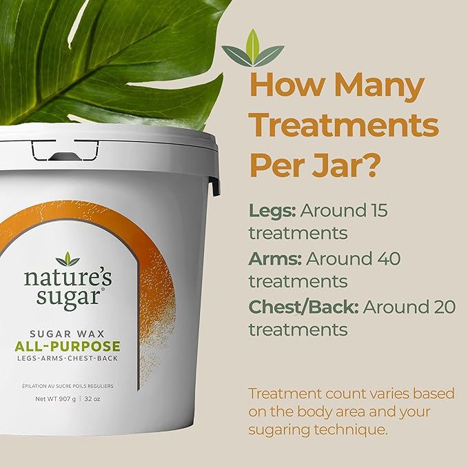 Nature’s Sugar Wax – All-Purpose Sugaring Paste for Legs, Arms, Back, and Bikini Line– Gentle Hair Removal Wax for Beginners and Professionals – Vegan, Cruelty-Free Formula for All Skin Types – 32 oz