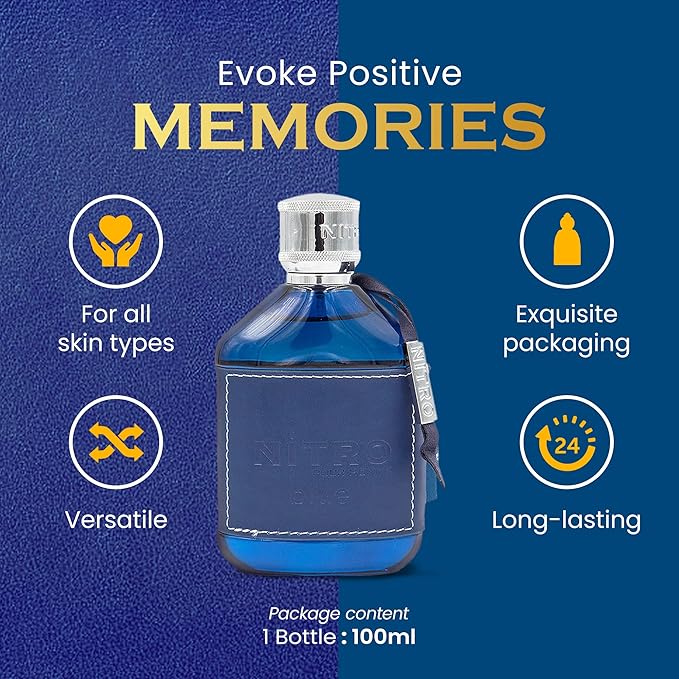 Dumont Nitro Blue Eau De Parfum - Uplifting Floral & Woody Fragrance - 3.4 Fl Oz