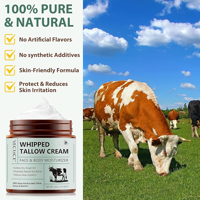 Beef Tallow for Skin, Tallow and Honey Balm (4.2 oz) - Tallow Face Moisturizer, Deeply Moisturizing Grass-Fed Tallow Face Moisturizer for Body - All-Natural Hydration for Soft, Supple Skin
