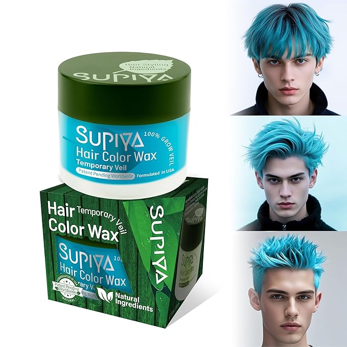 Temporary Hair Styling Color Wax, Blue Hair Dye Color Wax Washable Natural Instant Hair Coloring Cream for DIY Hairstyle for Kids Men Women(Color #7W)