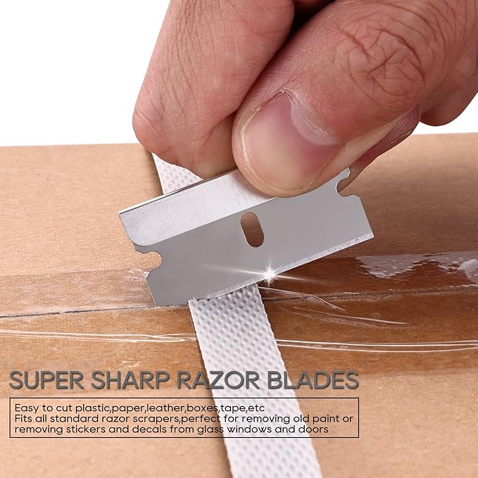 REXBETI 200PCS Single Edge Razor Blades, Industrial Razor Blades for Scraper, Suitable for Removing Labels, Decals, Stickers and Old Paint