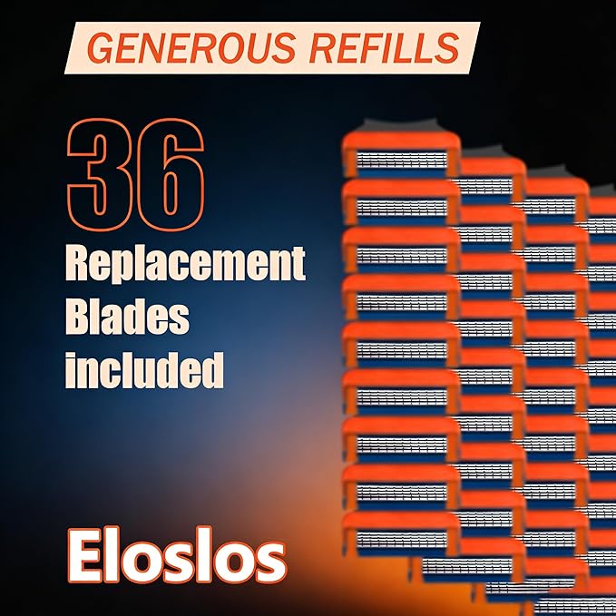 36 Blades Replacement Parts for GL-Fusion 5 Style Razors (Orange-Slate), Wet Razors Men's Blades Value Packs
