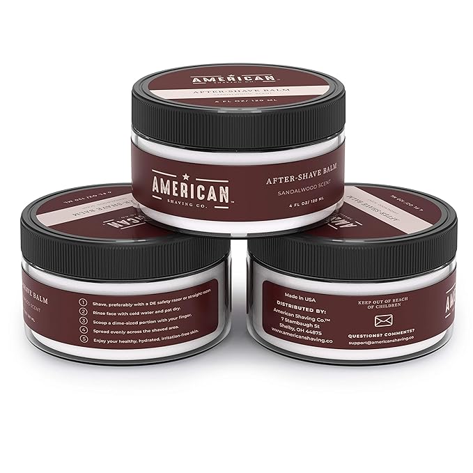 American Shaving Co. After Shave Balm for Smooth (Sandalwood Scent), Soothes and Moisturizes Face After Shaving, Treats Redness & Razor Burn, Post Shave Lotion 4 Oz