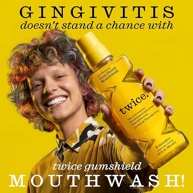 Twice Gum Shield Antigingivitis Mouthwash with 0.05% CPC – Alcohol & Fluoride-Free Oral Rinse to Help Prevent Gingivitis & Control Plaque, Shield Mint, 20 Fl Oz