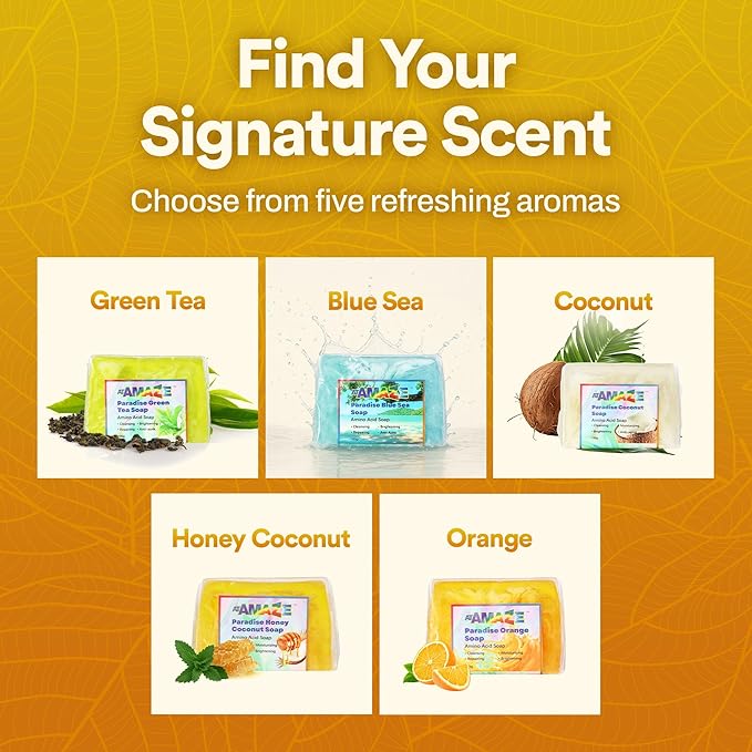 Paradise Amino Acid Organic Soap Bar, Moisturizing, Residue-Free Refreshing Cleanser, Cooling & Invigorating Bath Natural Soap for Women, Men & Kids with Plant-Based Oils, 100g Honey Coconut