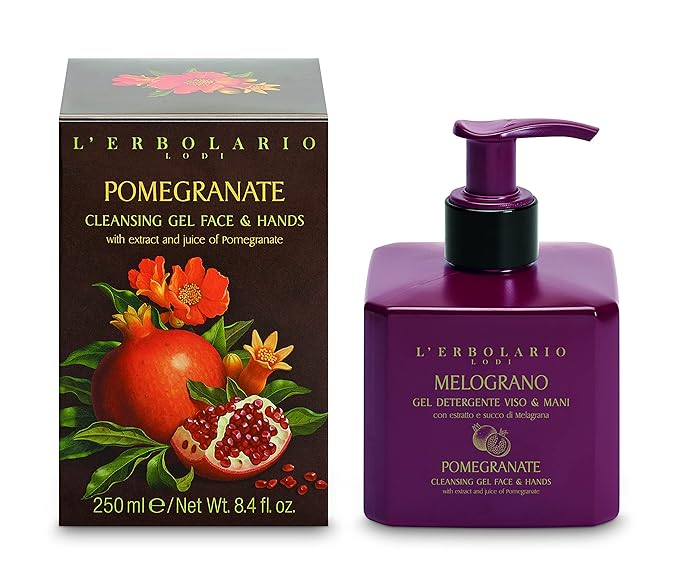 L'Erbolario Pomegranate Face and Hands Cleansing Gel - Moisturizing and Refreshing Daily Face Wash - Toning and Antioxidant Facial Cleanser - 8.4 oz