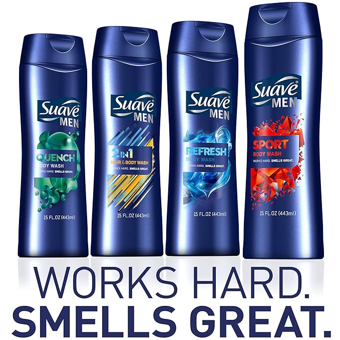 Suave Men Moisturizing Body & Face Wash, With Cedarwood and Mandarin Scent, No Parabens, No Phtahaltes, 18 Oz Pack of 12