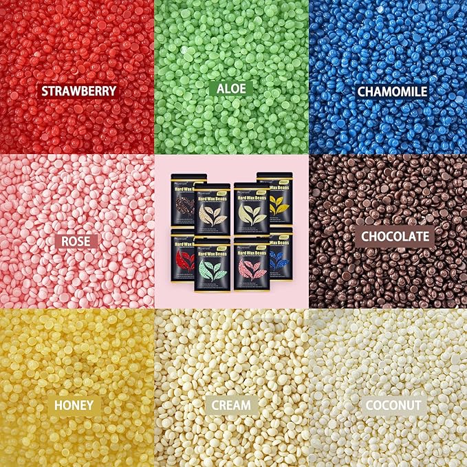 Wax Beads, 1.76lb / 800g Hard Wax Beads Coarse Hair Formula Hard Wax for Hair Removal and Senstive Skin, Wax Beads for Face, Brazilian Bikini,Body Waxing (8 Scents)