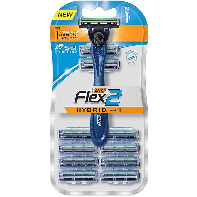 BIC® Flex2™ Hybrid Disposable Razor, Blue, 10 Pack