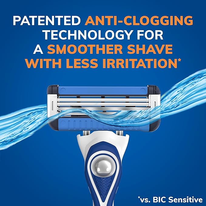 BIC EasyRinse Anti-Clogging, Refillable Men's Razors With 4 Blades, 1 Handle and 9 Refill Razor Cartridges Razor Kit