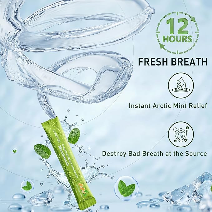 Travel Size Mouthwash Packets – Individual Mini, Alcohol & Fluoride Free, Grapefruit Mint Flavor, Mouthwash to Go for On-The-Go Freshness, Bulk Packets 0.41 Fl Oz(Pack of 30)