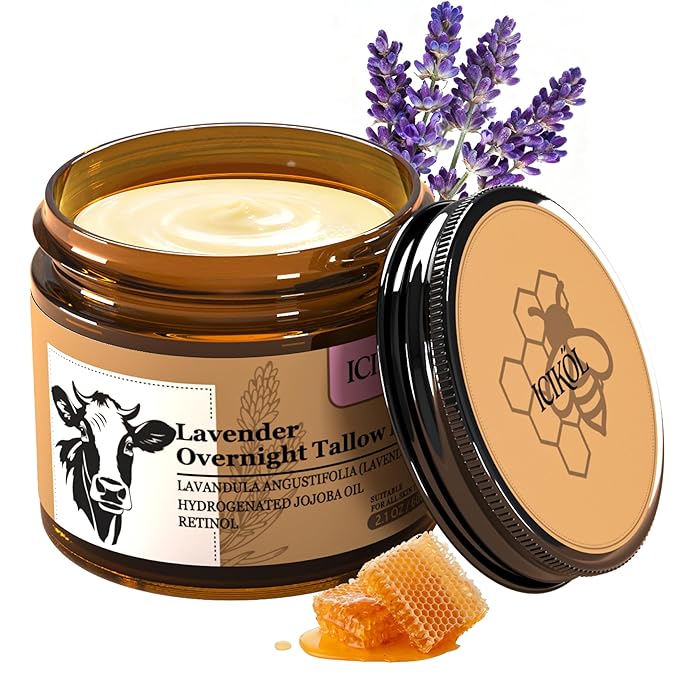 Beef Tallow Honey Balm, Grass-Fed Tallow Moisturizer for Face and Body, Deep Hydration Cream with Lavender Scent, Handmade Natural Skin Nourishment, 2.1 oz