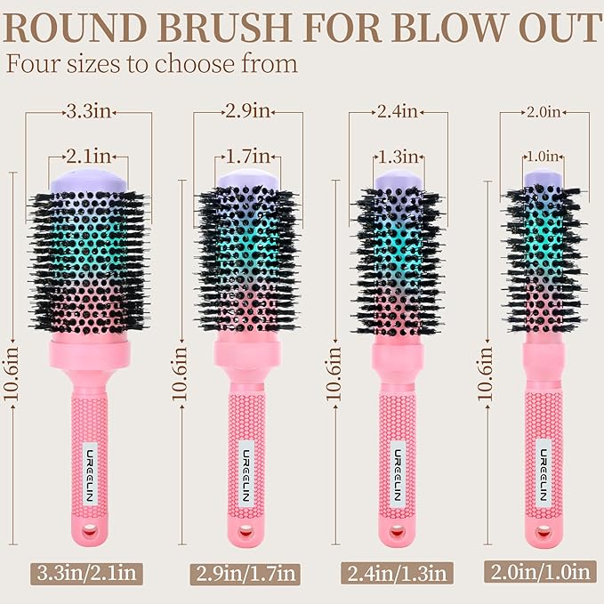 Round Brush for Blow Out - 1.0 Inch Small Nano Thermal Ceramic & Ionic with Boar Bristles - Salon Blow Drying Hair Brush for Drying,Volumizing, Curling, Shine & Smooth Styling