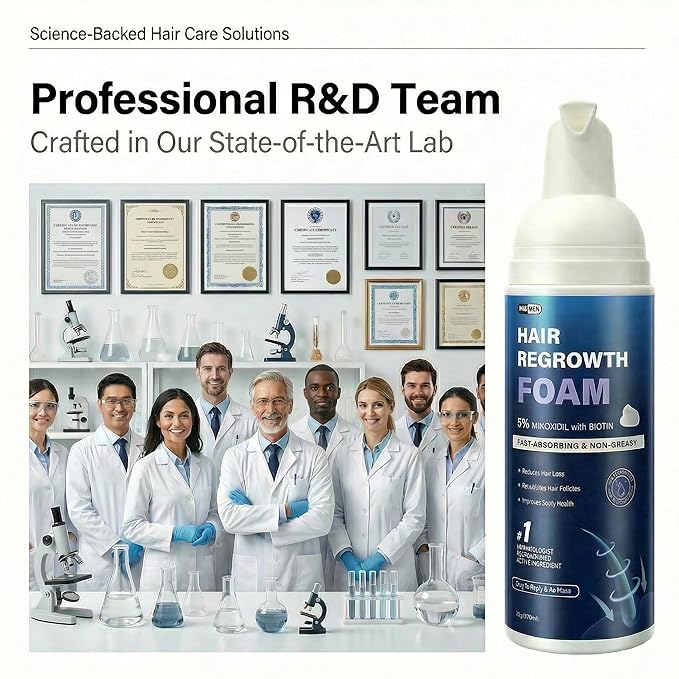 5% Minoxidil Foam for Men, Fast-Absorbing Non-Greasy Hair Regrowth Treatment for Thinning Hair & Beard, Clinically Proven, 2 x 2.11 Oz (2 Month Supply)