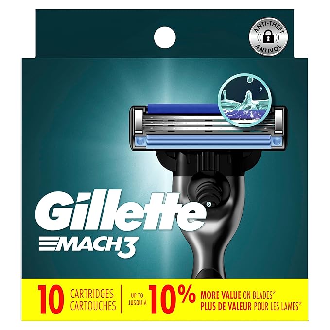 Gillette Mach3 Razor Refills for Men, 10 Razor Blade Refills