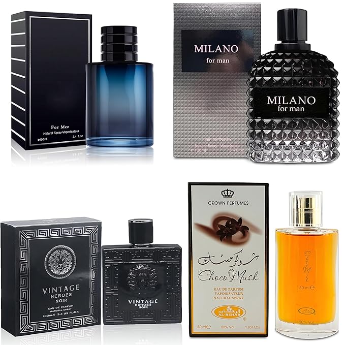 4-Piece Cologne for Men Includes Choco/SE/MilanoM/vintage Scent of Woody, Spicy, Citrus & Aromatic eau de parfum Men Gift Set Each 100Ml for Daily Use